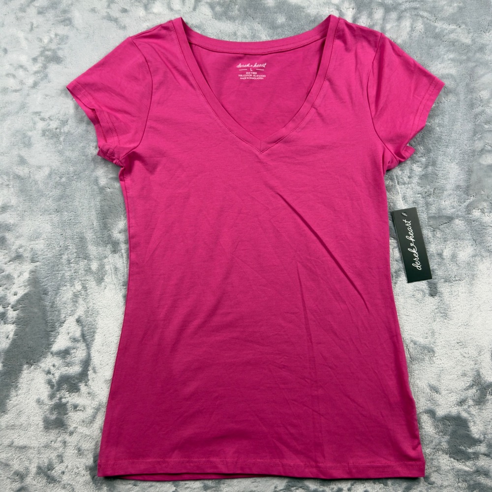 Derek Heart Womens Pink V-Neck Short Sleeve T-Shirt Size L NWT